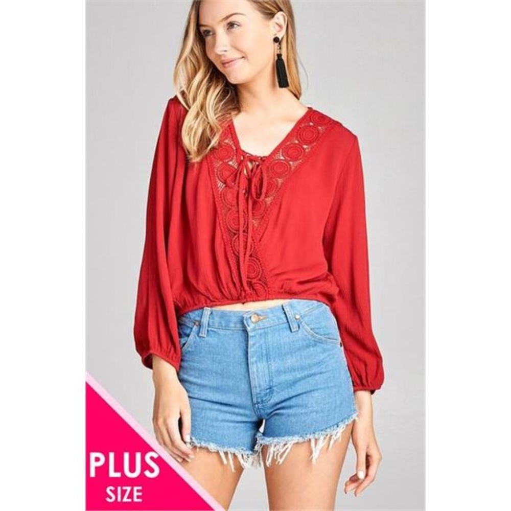 CURVY ROSE CROCHET TRIM WOVEN MIDI TOP 3 PACK